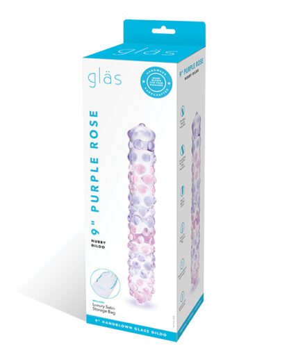 Glas Purple Rose Glass Nubby Dildo 9in – Clear/Pink
