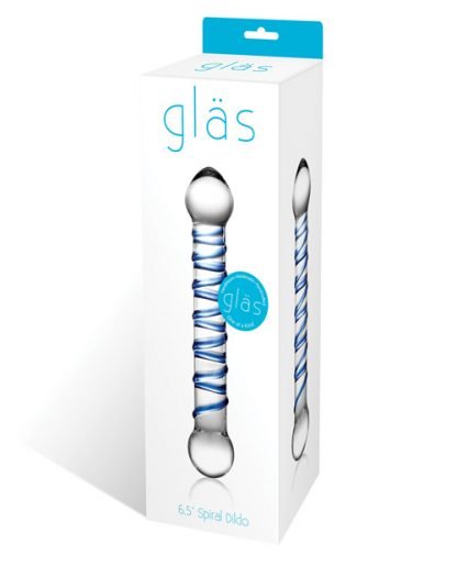 Blue spiral glass dildo