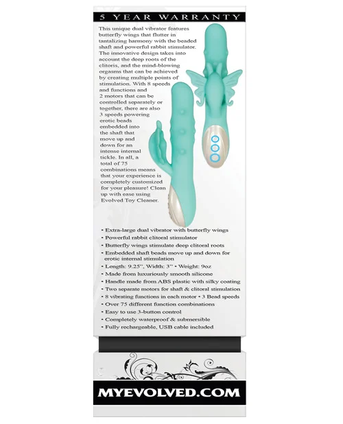 Evolved Grand Beaded Butterfly Vibrator - Blue - Image 3