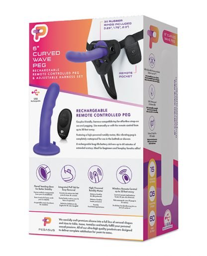 Rechargeable Dildo Curved Wave Peg w/Adjustable Harness Remote